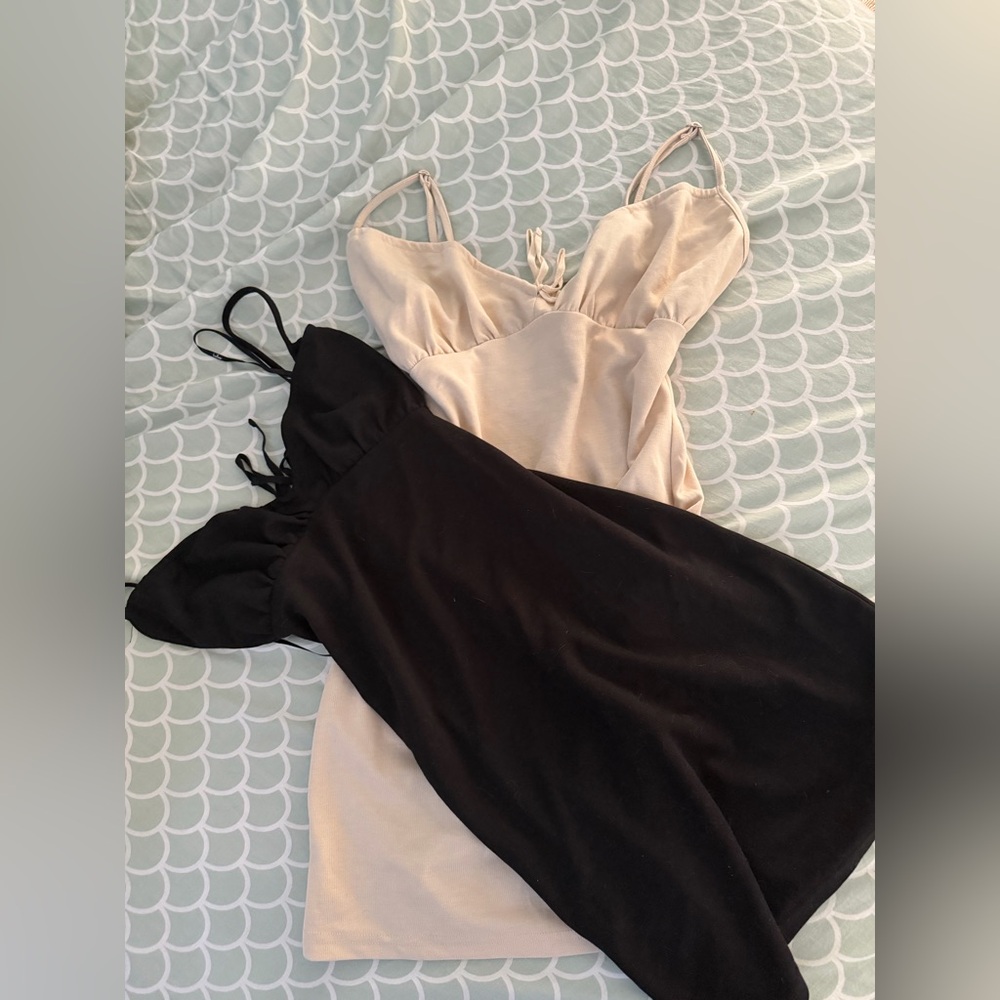 ❤️Bundle of TWO, black & cream, Lulu’s baby doll Y2K milkmaid micro mini dresses